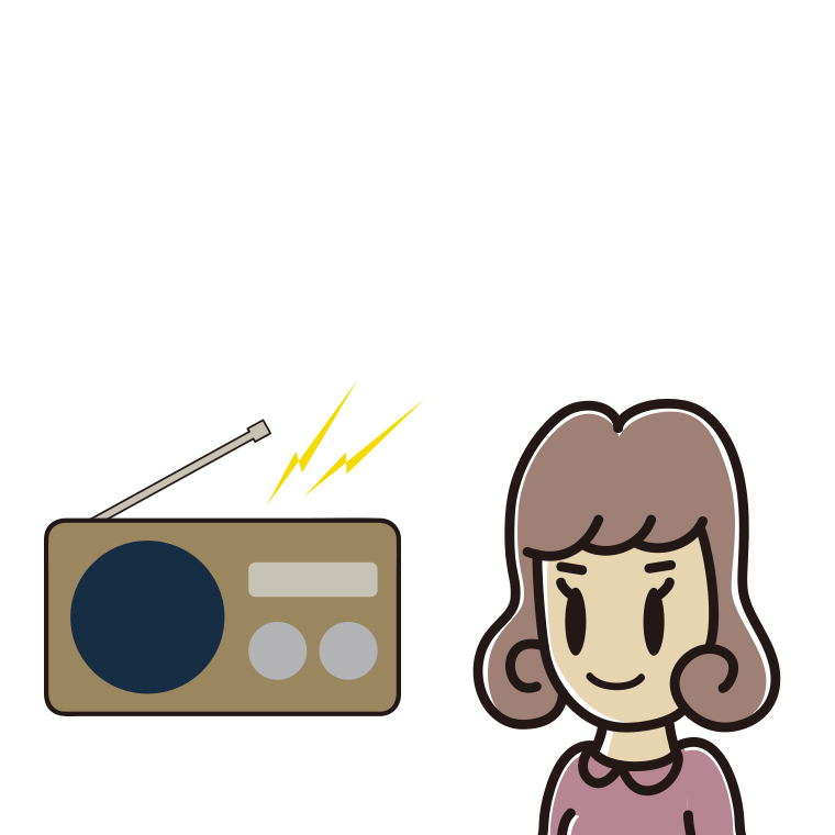 ラジオを聴く女子大学生のイラスト【色あり、背景なし】透過PNG