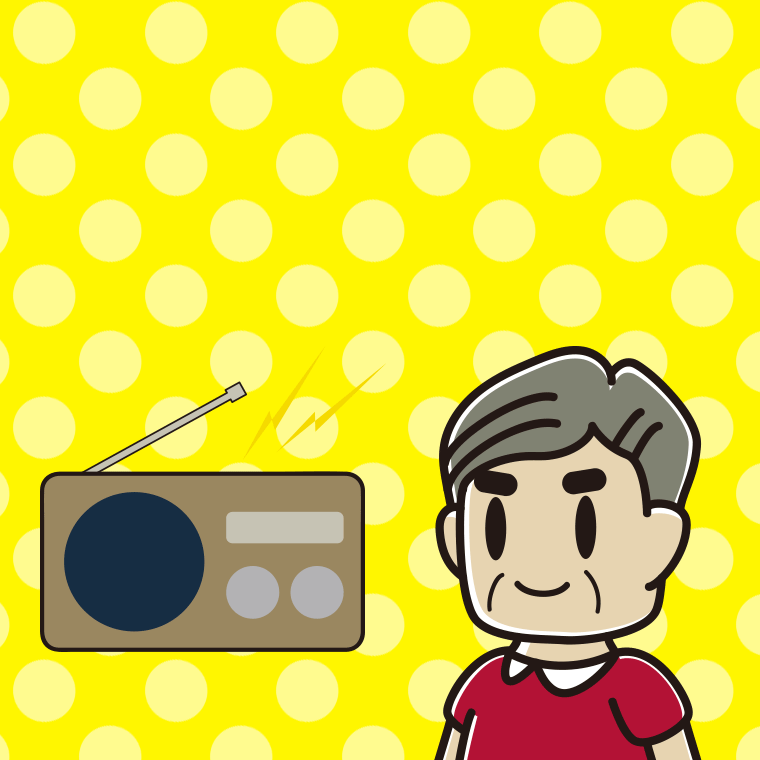 ラジオを聴くおじさんのイラスト【色、背景あり】PNG