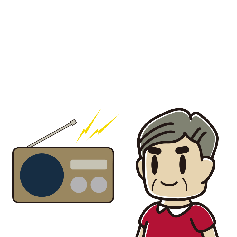 ラジオを聴くおじさんのイラスト【色あり、背景なし】透過PNG
