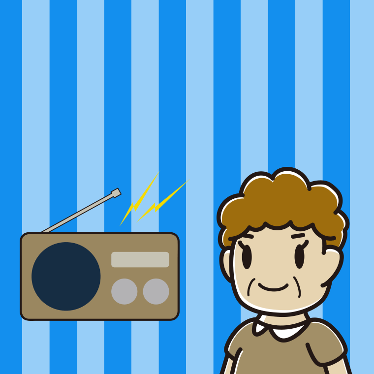 ラジオを聴くおばさんのイラスト【色、背景あり】PNG