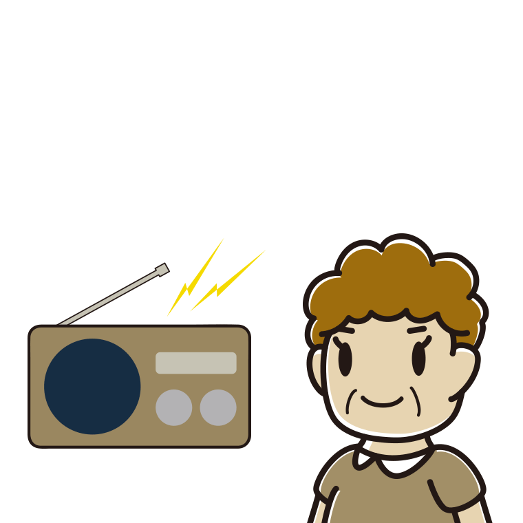 ラジオを聴くおばさんのイラスト【色あり、背景なし】透過PNG