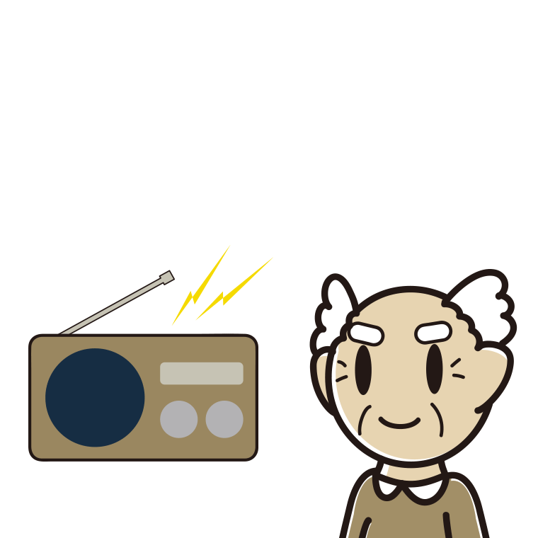 ラジオを聴くおじいさんのイラスト【色あり、背景なし】透過PNG