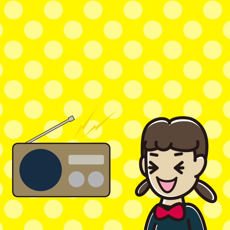 ラジオを聴いて笑う女子中学生のイラスト【色、背景あり】PNG