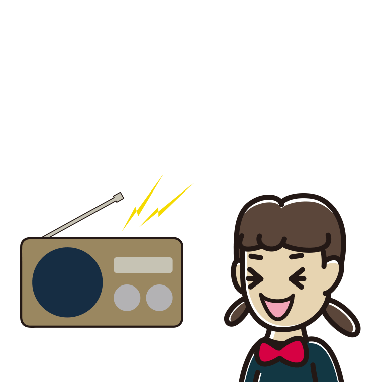 ラジオを聴いて笑う女子中学生のイラスト【色あり、背景なし】透過PNG