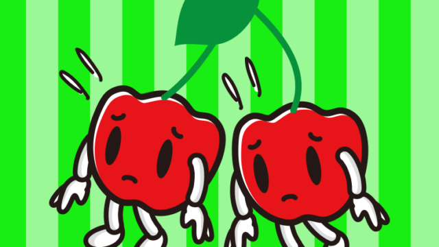 悲しそうなアセロラちゃんのイラスト【色、背景あり】PNG