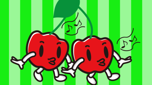 口笛を吹くアセロラちゃんのイラスト【色、背景あり】PNG