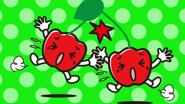 ぶつかるアセロラちゃんのイラスト【色、背景あり】PNG