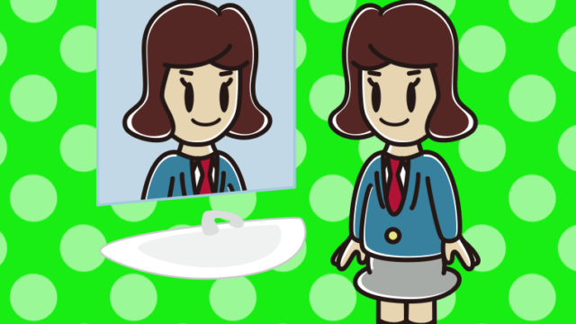 鏡を見る女子高校生のイラスト【色、背景あり】PNG