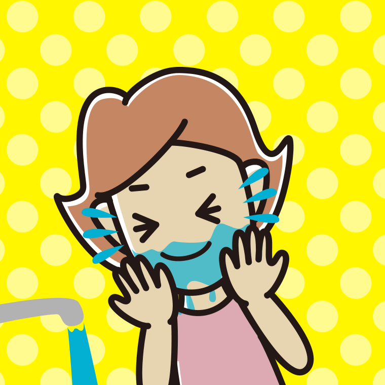 顔を洗う女性のイラスト【色、背景あり】PNG