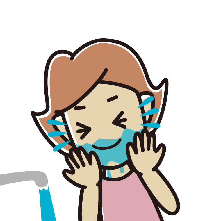 顔を洗う女性のイラスト【色あり、背景なし】透過PNG
