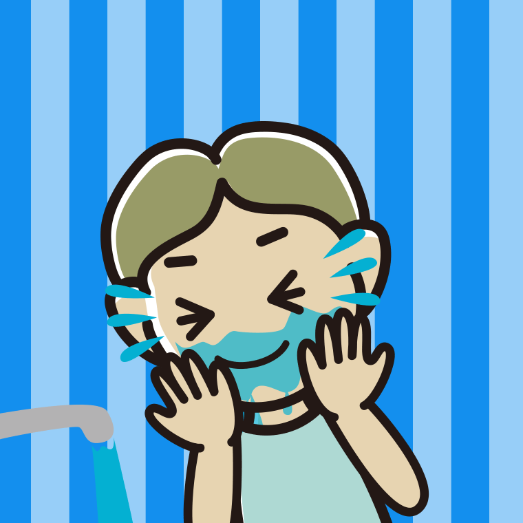 顔を洗う小学生男子のイラスト【色、背景あり】PNG