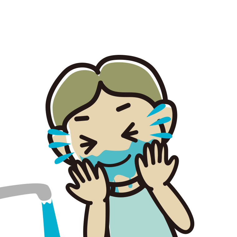 顔を洗う小学生男子のイラスト【色あり、背景なし】透過PNG