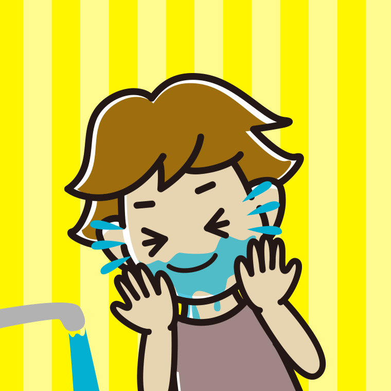 顔を洗う男子高校生のイラスト【色、背景あり】PNG