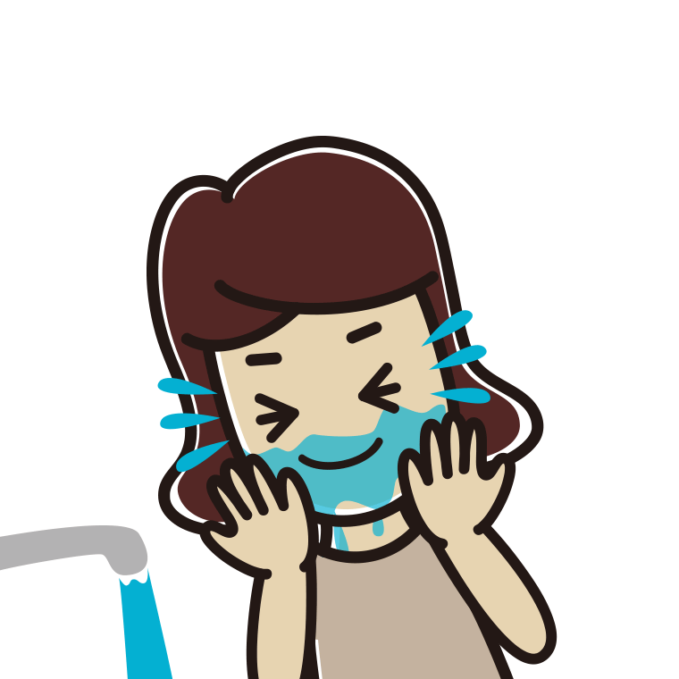 顔を洗う女子高校生のイラスト【色あり、背景なし】透過PNG