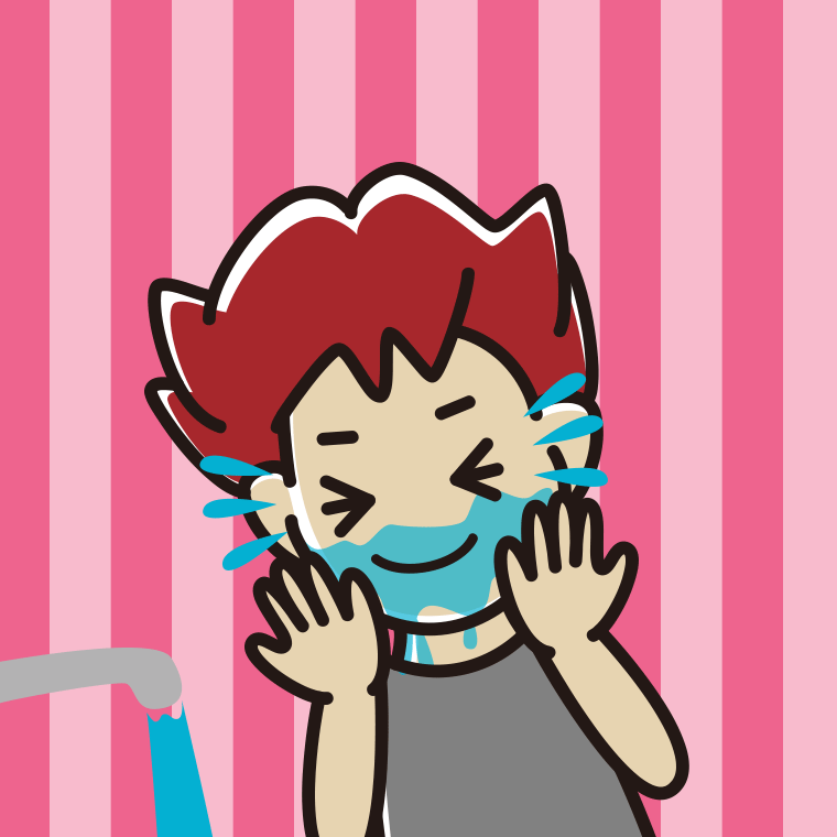 顔を洗う男子大学生のイラスト【色、背景あり】PNG