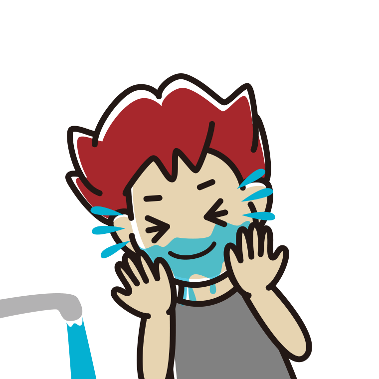 顔を洗う男子大学生のイラスト【色あり、背景なし】透過PNG