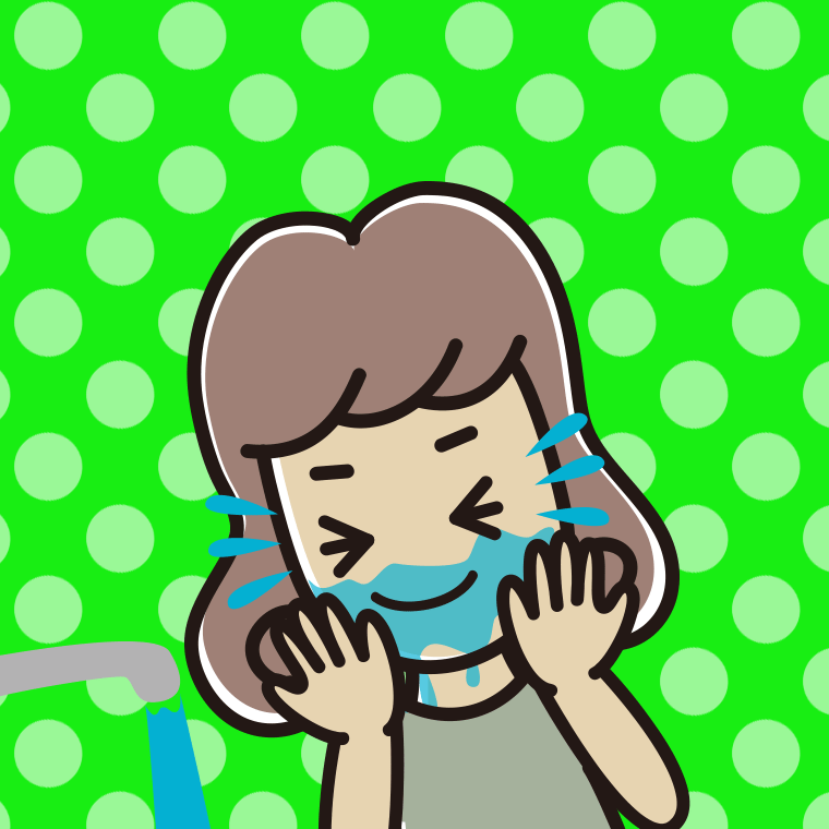 顔を洗う女子大学生のイラスト【色、背景あり】PNG