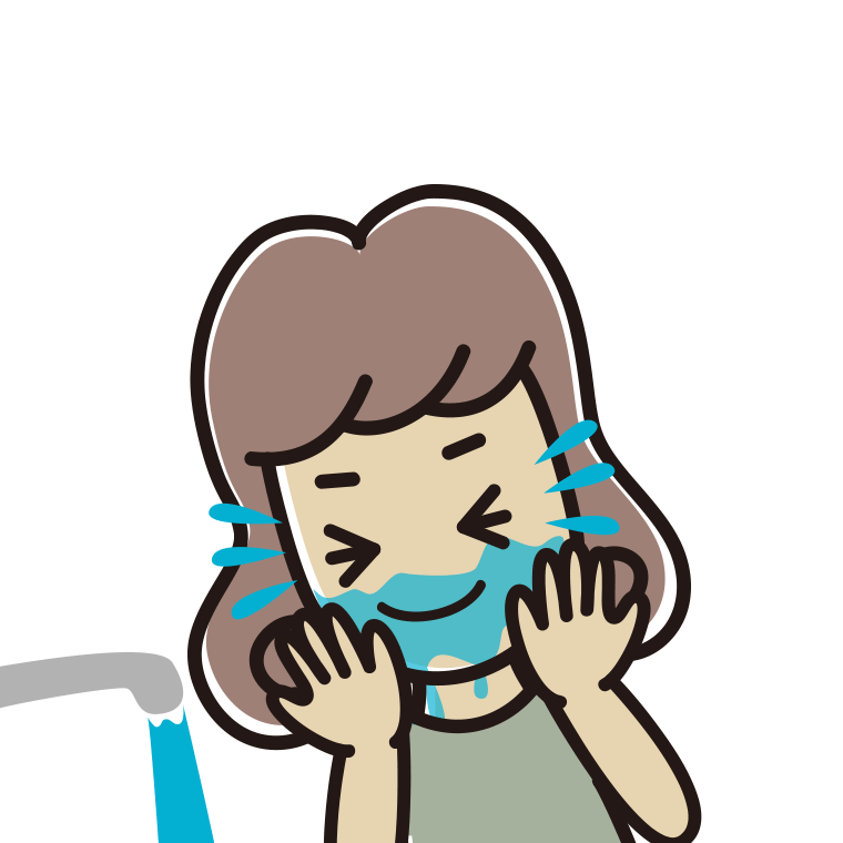 顔を洗う女子大学生のイラスト【色あり、背景なし】透過PNG