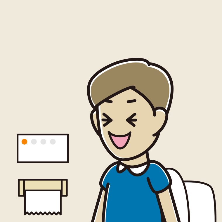 トイレで笑う男性のイラスト【色、背景あり】PNG