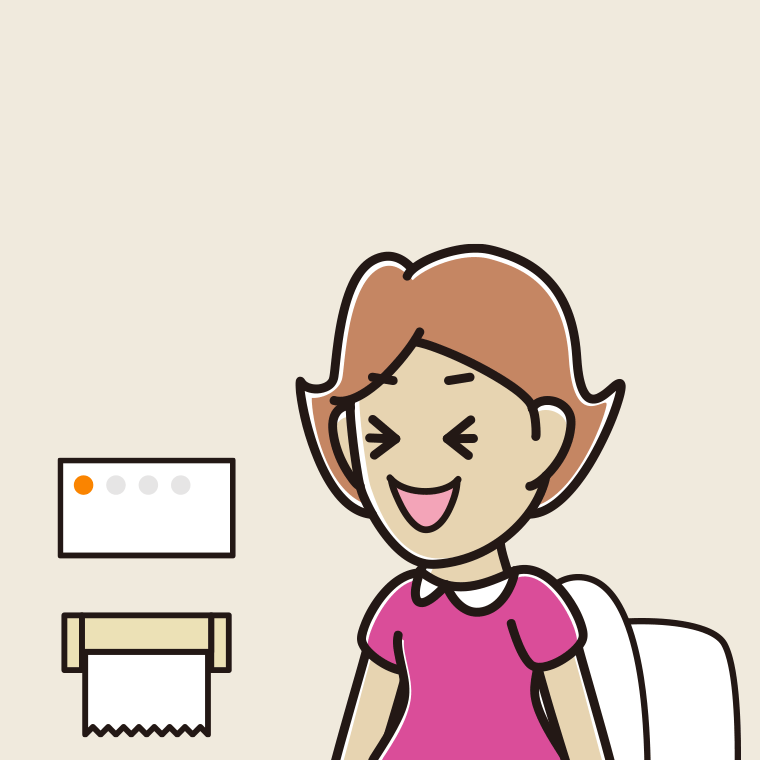 トイレで笑う女性のイラスト【色、背景あり】PNG