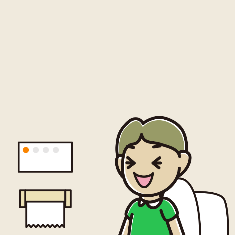 トイレで笑う小学生男子のイラスト【色、背景あり】PNG