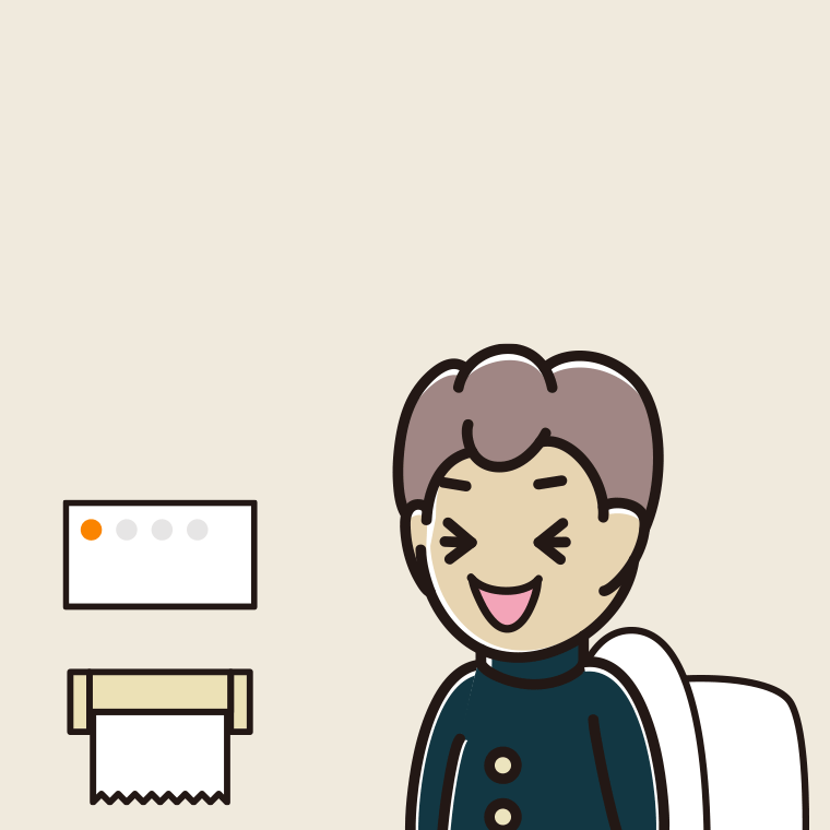 トイレで笑う男子中学生のイラスト【色、背景あり】PNG