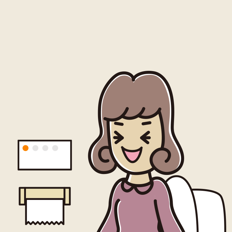 トイレで笑う女子大学生のイラスト【色、背景あり】PNG
