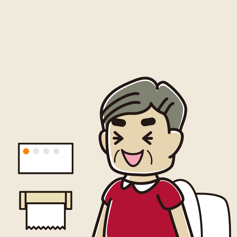 トイレで笑うおじさんのイラスト【色、背景あり】PNG