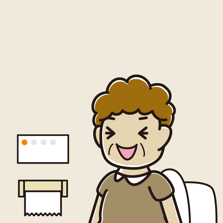 トイレで笑うおばさんのイラスト【色、背景あり】PNG