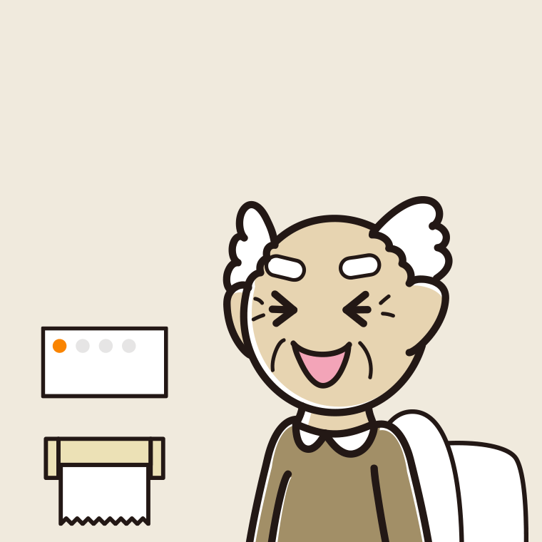 トイレで笑うおじいさんのイラスト【色、背景あり】PNG
