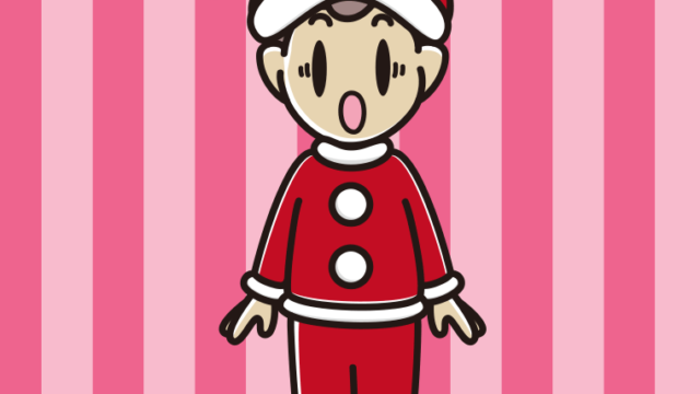 驚くサンタ姿の男子中学生のイラスト【色、背景あり】PNG