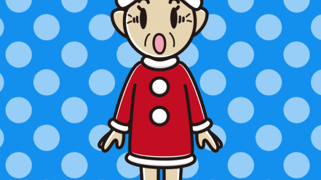 驚くサンタ姿のおばあさんのイラスト【色、背景あり】PNG