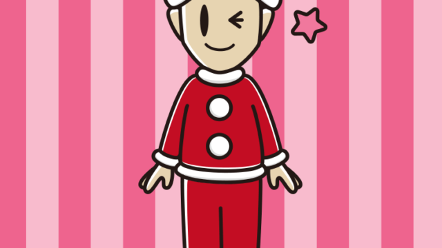 ウインクするサンタ姿の男性のイラスト【色、背景あり】PNG