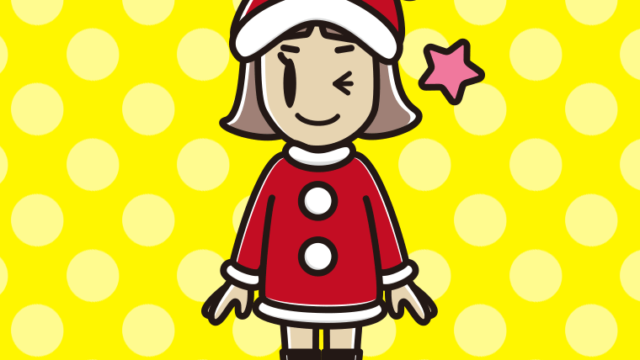 ウインクするサンタ姿の小学生女子のイラスト【色、背景あり】PNG