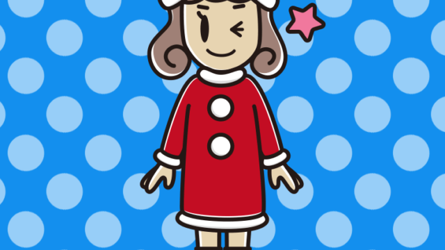 ウインクするサンタ姿の女子大学生のイラスト【色、背景あり】PNG