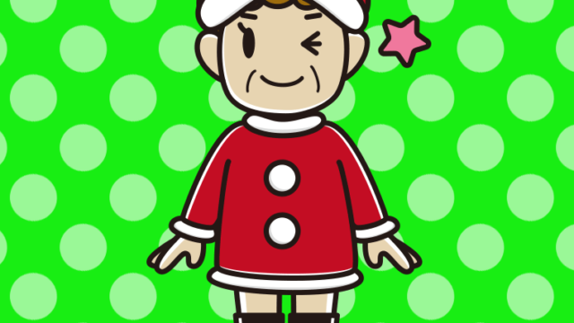 ウインクするサンタ姿のおばさんのイラスト【色、背景あり】PNG