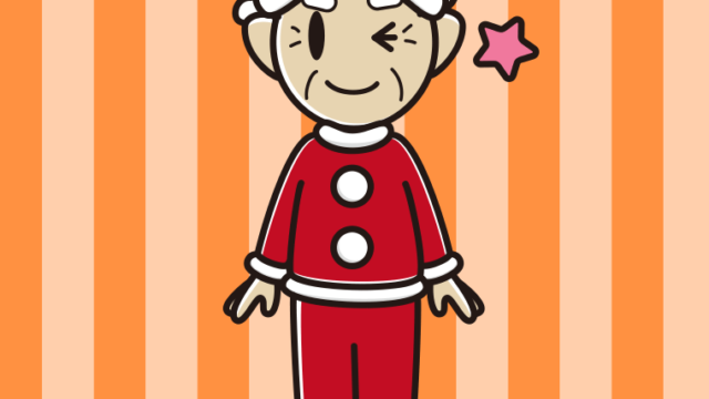 ウインクするサンタ姿のおじいさんのイラスト【色、背景あり】PNG