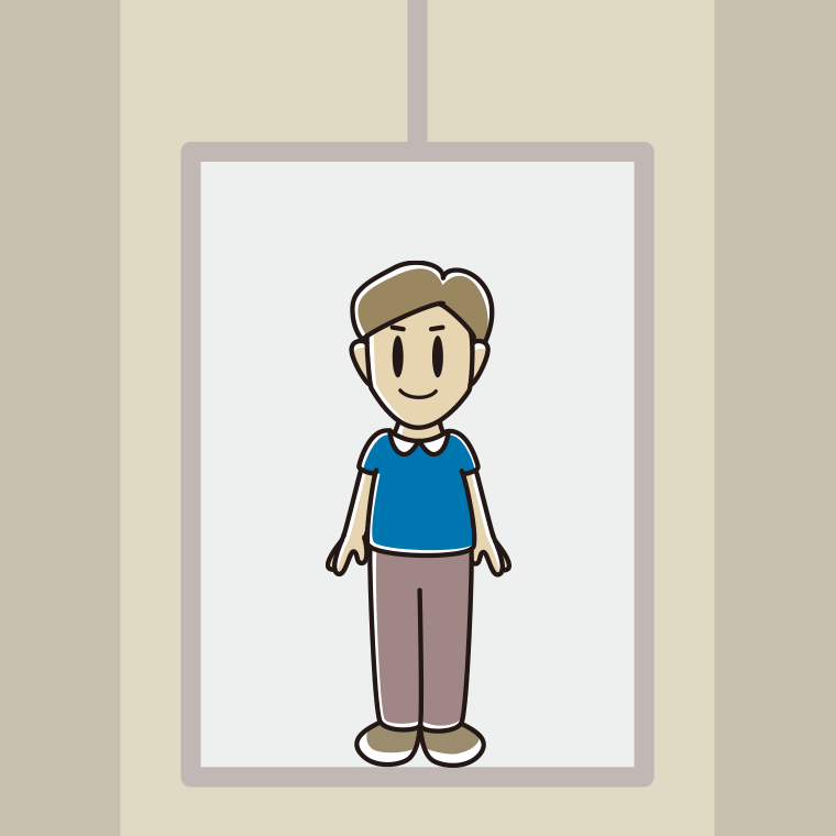 エレベーターに乗る男性のイラスト【色、背景あり】PNG