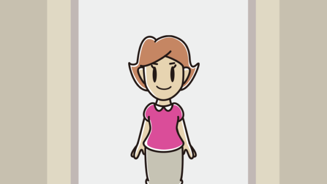 エレベーターに乗る女性のイラスト【色、背景あり】PNG