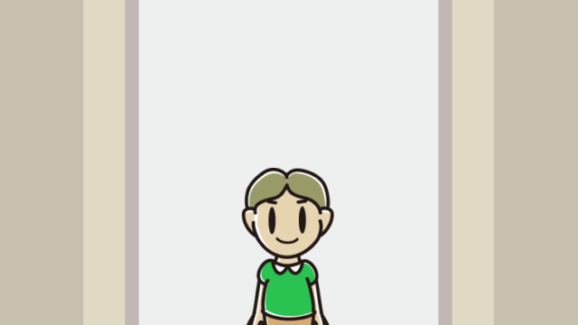 エレベーターに乗る小学生男子のイラスト【色、背景あり】PNG