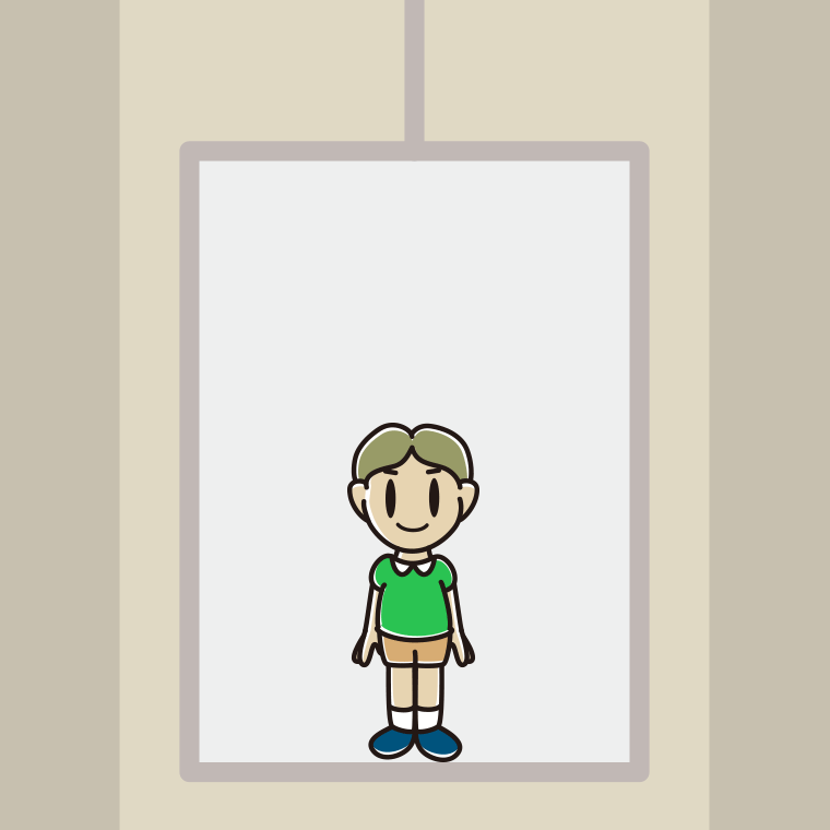 エレベーターに乗る小学生男子のイラスト【色、背景あり】PNG