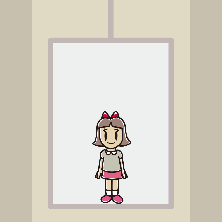エレベーターに乗る小学生女子のイラスト【色、背景あり】PNG