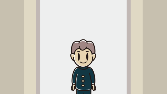 エレベーターに乗る男子中学生のイラスト【色、背景あり】PNG