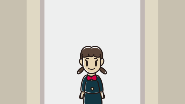 エレベーターに乗る女子中学生のイラスト【色、背景あり】PNG