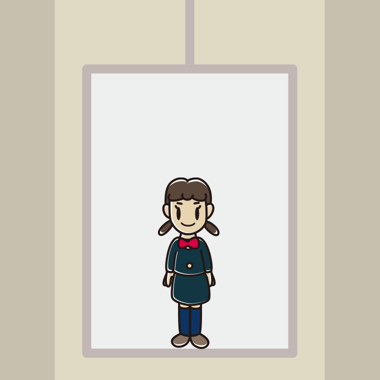 エレベーターに乗る女子中学生のイラスト【色、背景あり】PNG