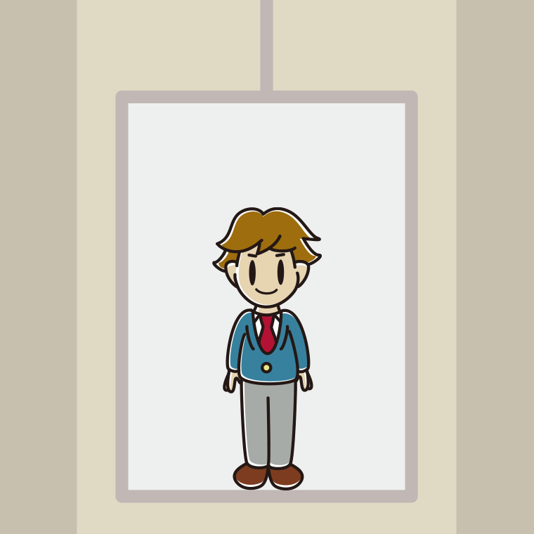 エレベーターに乗る男子高校生のイラスト【色、背景あり】PNG