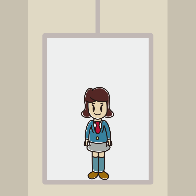 エレベーターに乗る女子高校生のイラスト【色、背景あり】PNG