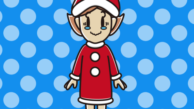 ジーンとするサンタ姿の女性のイラスト【色、背景あり】PNG