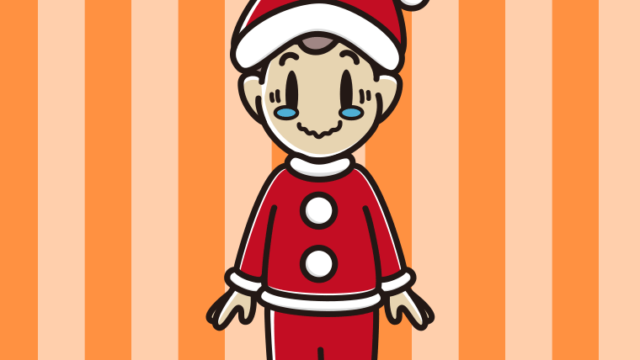 ジーンとするサンタ姿の男子中学生のイラスト【色、背景あり】PNG