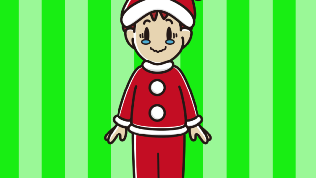 ジーンとするサンタ姿の男子大学生のイラスト【色、背景あり】PNG